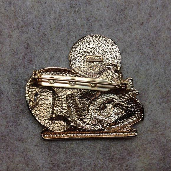 Vintage Goldtone Cartoon Cat Dreaming of Mouse Thought Bubble Brooch Pin - Picture 3 of 7